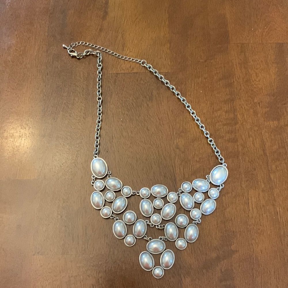Costume jewelry silver with silver beading clasp closure Length 10 1/2 “